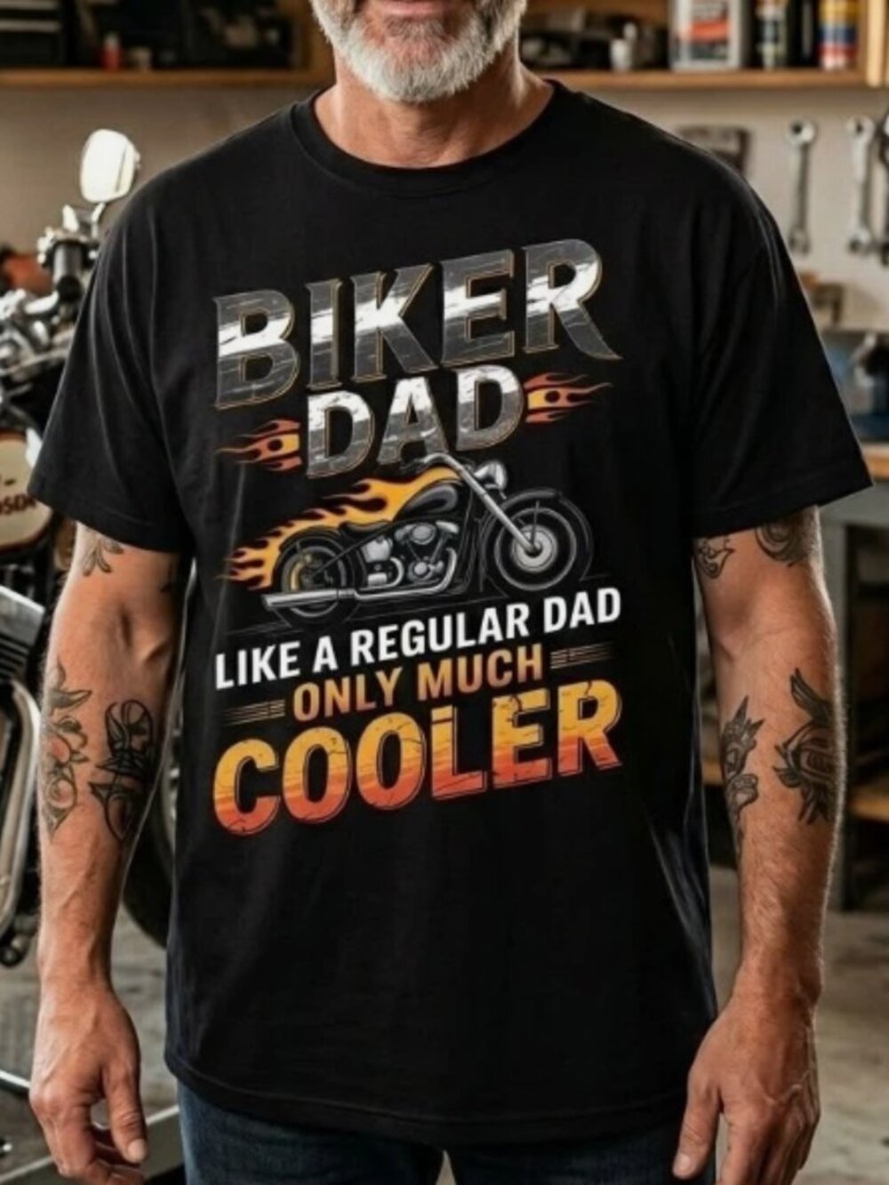 Vintage Biker Dad Motorcycle Graphic Tee Funny Father's Day Rider Shirt